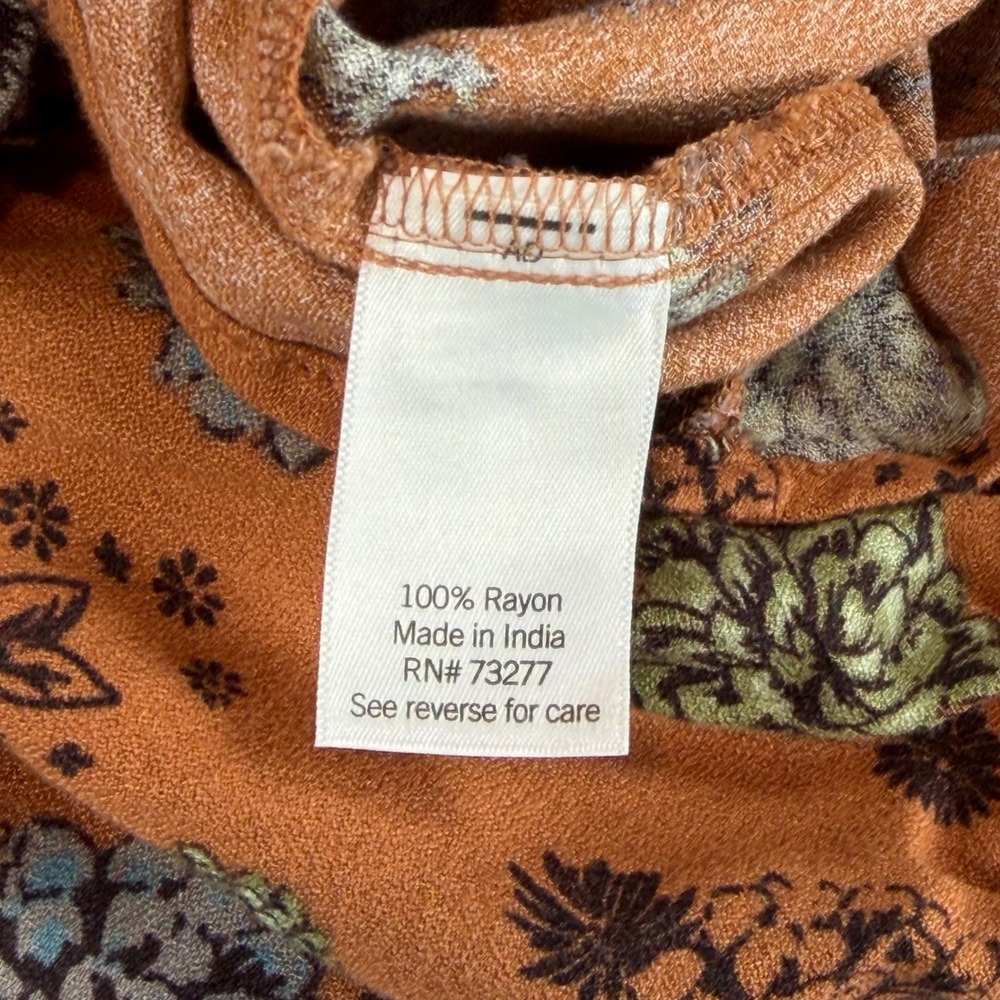 Sonoma Floral Boho Blouse Rust Orange Blue Green Ruffle Front Long Sleeve Size M - Picture 10 of 14